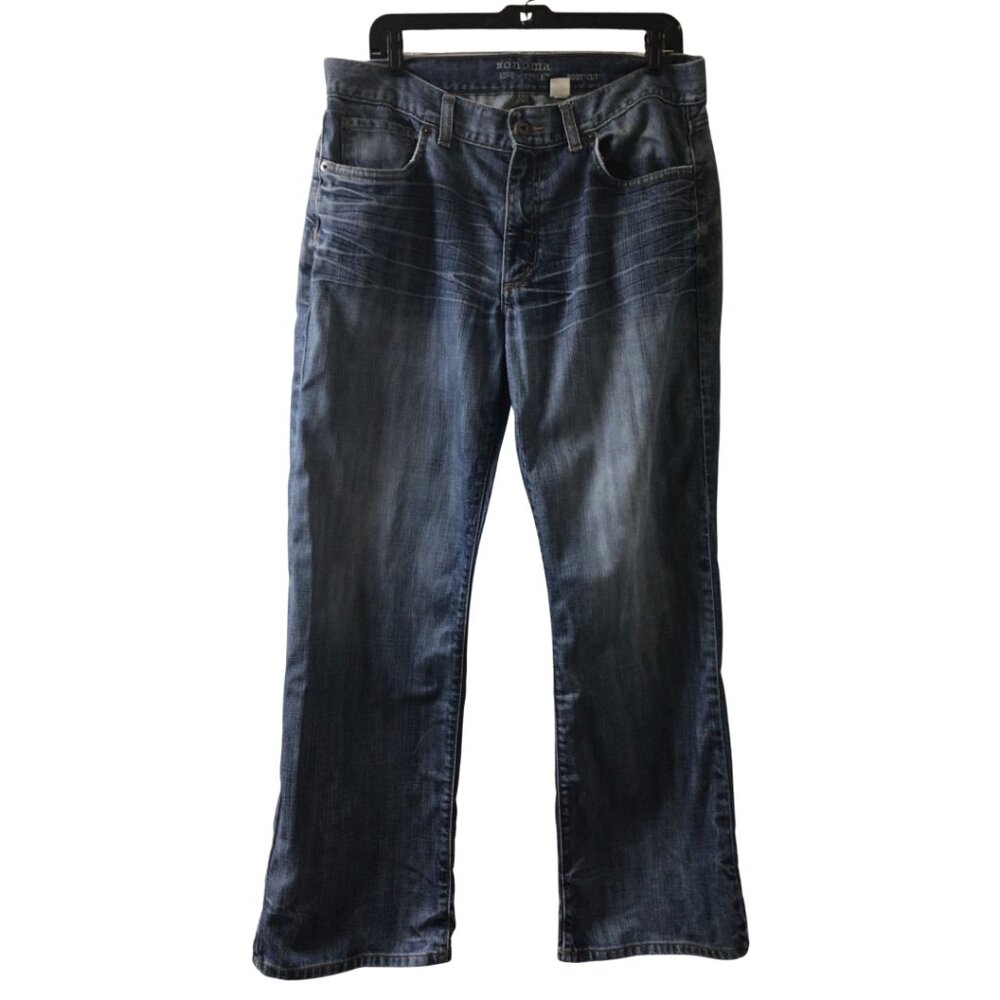 Sonoma Life + Style Jeans Men’s 36 X 32 Blue Boot Cut Denim Distressed Bootcut